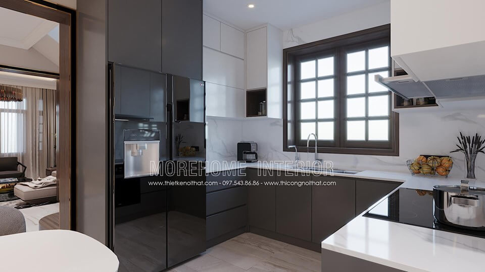 Nội thất tủ bếp bằng gỗ công nghiệp thiết kế đơn giản với tông màu mâu trắng nhẹ nhàng tủ bếp đẹp
