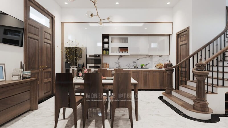 Tủ bếp biệt thự hiện đại bằng gỗ tự nhiên và gỗ công nghiệp tủ bếp đẹp