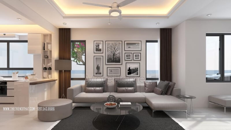Tranh canvas treo tường 6 ảnh đen trắng tạo nét độc đáo cho phòng khách hiện đại. Thiết kế nội thất biệt thự