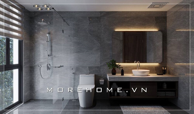 Sử dụng đá ốp phòng tắm tông màu xám lạnh mang đến một không gian phòng tắm tuyệt vời. đá ốp phòng tắm cao cấp