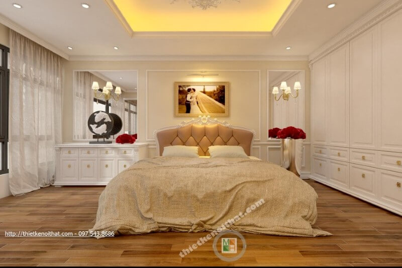 Giường ngủ chung cư tân cổ điển Giường ngủ chung cư tân cổ điển
