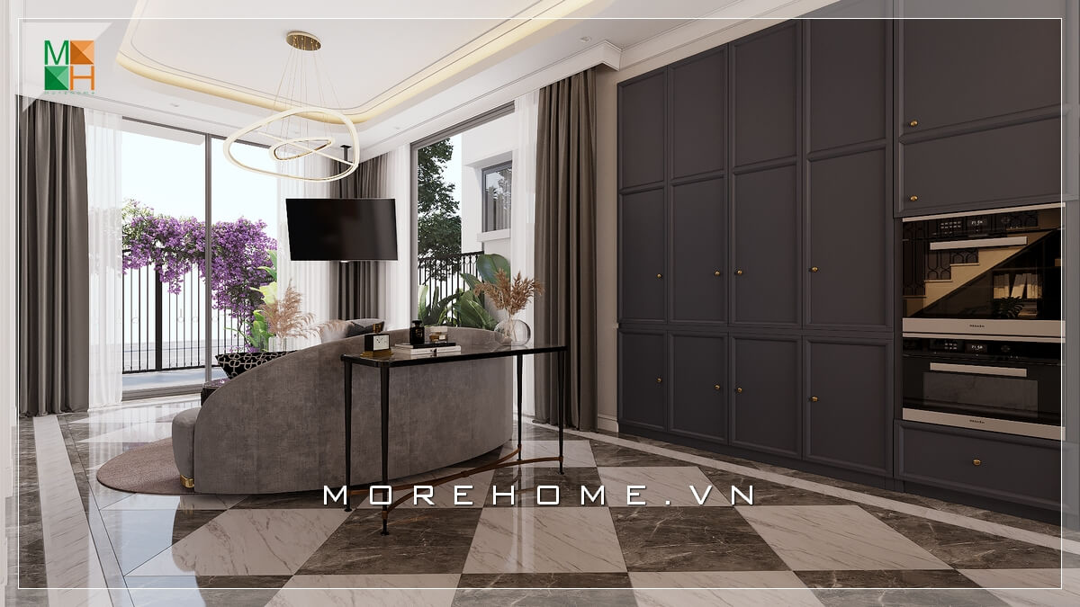 Ánh sáng trong thiết kế nội thất rất quan trọng. Hãy tận dụng nguồn ánh sáng tự nhiên để tạo nên không gian sáng sủa, không khí thoải mái cho phòng khách. Có thể thay thế cửa gỗ và tường thông thường bằng cửa kính để đón ánh sáng thiên nhiên cho phòng khách của bạn Thiết kế nội thất phòng khách biệt thự