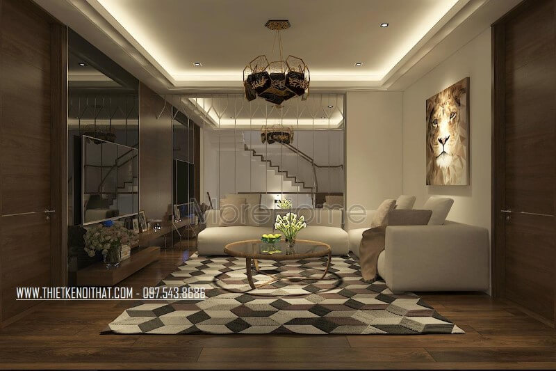 Thiết kế nội thất gỗ phòng khách đẹp, hiện đại cho nhà phố Gardenia Thiết kế nội thất phòng khách nhà phố