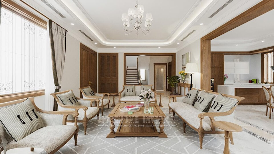 Mẫu sofa gỗ bọc vải hoa sang trọng cao cấp cho không gian phòng khách nhà biệt thự Mẫu sofa gỗ tự nhiên, gỗ óc chó đẹp
