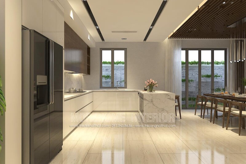Thiết kế tủ bếp chữ U phong cách hiện đại cho nhà biệt thự liền kề Vinhomes Gardenia cao cấp Tủ bếp đẹp, sang trọng và đẳng cấp