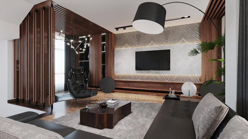 Nội thất phòng khách biệt thự phong cách hiện đại có phần đơn giản hơn, bớt rườm rà hơn, song vẫn thể hiện được sự tinh tế và trang nhã của cả căn phòng. Thiết kế nội thất biệt thự