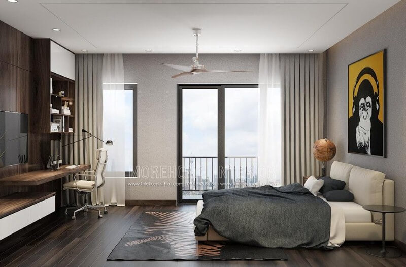 Thiết kế nội thất phòng ngủ dành cho con theo phong cách tối giản nhưng khá sinh động đẹp mắt. Thiết kế phòng ngủ nhà phố