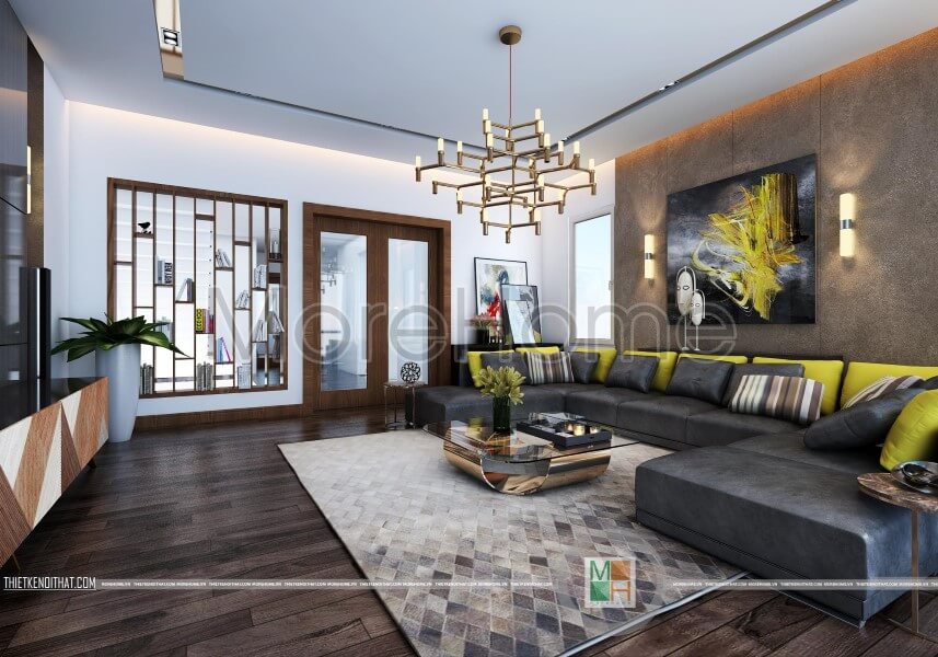 Thiết kế nội thất nhà phố hiện đại với nội thất gỗ mang lại cảm giác thoải mái và tràn đầy năng lượng Thiết kế phòng khách nhà phố