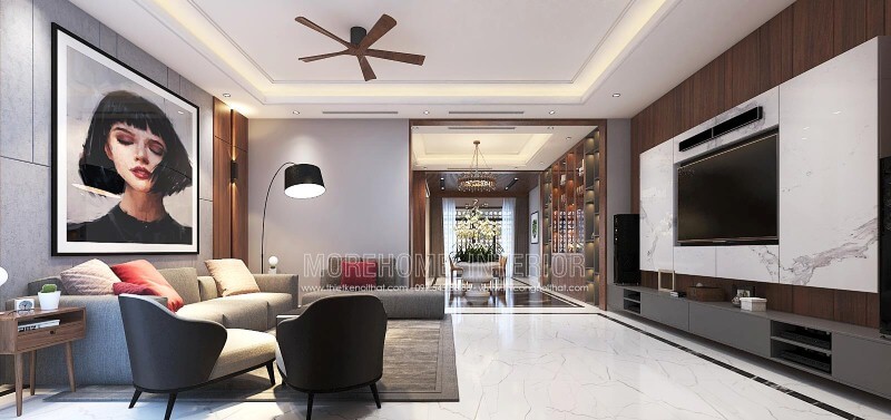 Sắp xếp nội thất phòng khách liền phòng ăn đẹp, sang trọng cho biệt thự, nhà phố tại Vinh, Nghệ An. Thiết kế nội thất phòng khách nhà phố