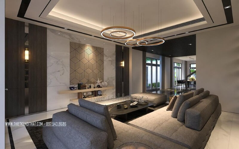 Kệ trang trí tường đẹp, hiện đại cho phòng khách biệt thự, nhà phố. Thiết kế nội thất phòng khách nhà phố