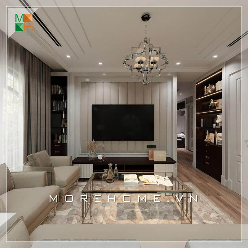 Ngắm nhìn mẫu thiết kế nội thất phòng khách đẹp, sang trọng cho chung cư, nhà phố, biệt thự mang phong cách tân cổ điển. Thiết kế phòng khách tân cổ điển đang là một xu thế đang được săn đón nhất hiện nay. Lối thiết kế phòng khách cổ điển xen lẫn hiện đại này sẽ đem lại nét mới, nét cổ vì thế không bao giờ lỗi mốt với thời gian. Thiết kế nội thất phòng khách nhà phố