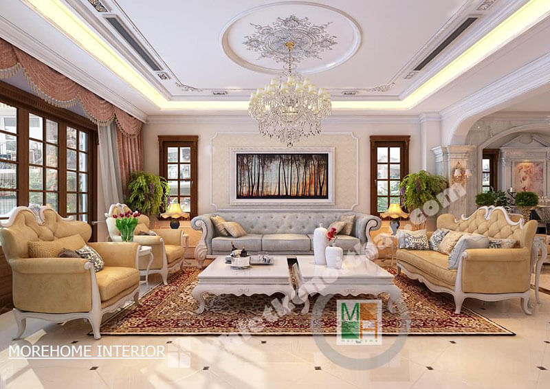 Mẫu sofa tân cổ điển bọc nỉ sang trọng cho phòng khách sofa tân cổ điển