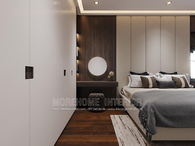 Tủ quần áo màu trắng hiện đại sang trọng độc đáo với tay nắm ẩn sang trọng. Mẫu nội thất biệt thự đẹp