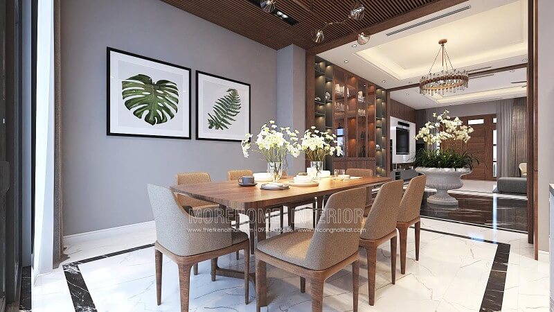 Bộ bàn ăn gỗ óc chó 8 ghế hiện đại sang trọng cho chung cư, biệt thự, nhà phố. Mẫu nội thất biệt thự đẹp