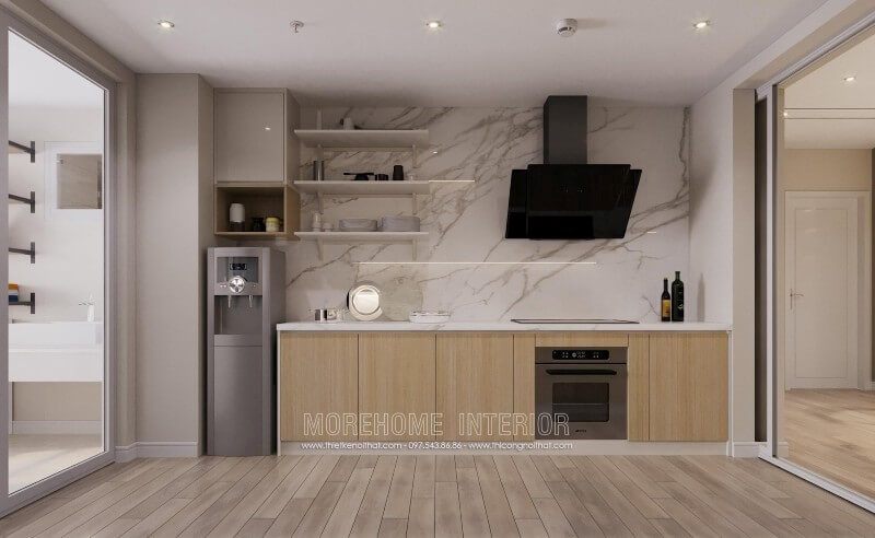 Đá nhân tạo sử dụng làm ốp bàn bếp mang đến không gian bếp sạch sẽ và đảm bảo an toàn