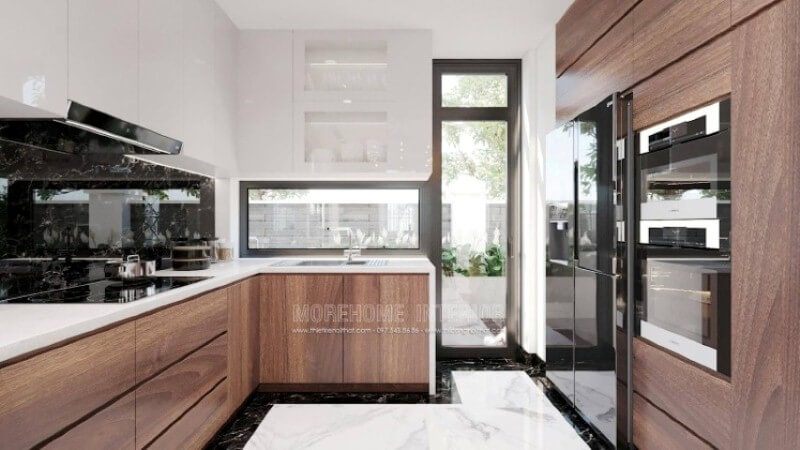 Có thể nói trong ý tưởng trang trí nội thất phòng bếp đặc biệt là biệt thự, nhà phố thì mặt bếp lại càng được chú trọng, các vật liệu dần đổi mới để đạt tới sự hoàn hảo, vì thế không thể thiếu sót chất liệu đá ốp bếp nhân tạo màu trắng kết hợp đá ốp bếp màu đen chỉ trắng vừa đẹp vừa sang như trong đây. Hiện nay, các dòng đá như đá nhân tạo LG, đá thạch anh hay đá nhân tạo LG,.. đều được Morestone thương hiệu thi công đá ốp bếp uy tín của Morehome sử dụng.