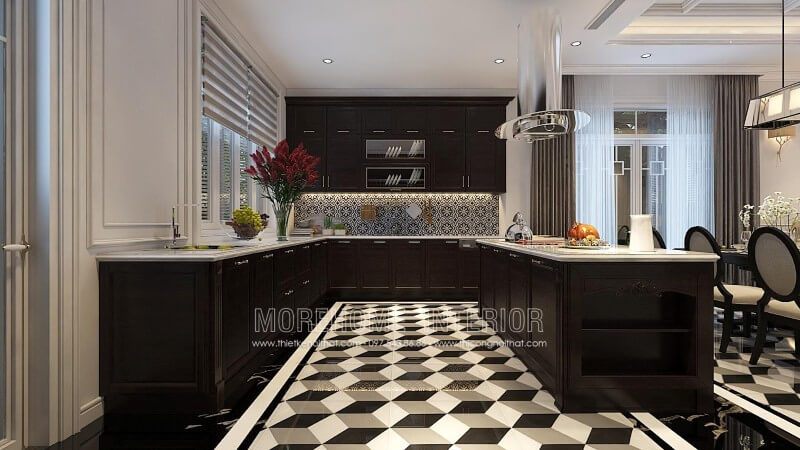 Hệ thống tủ bếp hiện đại với chất liệu gỗ tần bì phun sơn nhập khẩu, kiểu dáng đẹp bắt mắt với đường nét thanh thoát, nhẹ nhàng, màu sắc tự nhiên, tinh tế khiến không gian phòng bếp biệt thự, chung cư cao cấp của bạn vừa hiện đại vừa sang trọng.