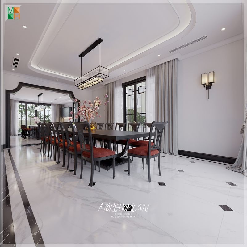 Sở hữu 1 vẻ ngoài ấn tượng, bộ bàn ăn đóng vai trò là điểm nhấn mang đến 1 không gian phòng ăn đẹp tuyệt vời và ưng ý cho mọi thành viên trong gia đình.