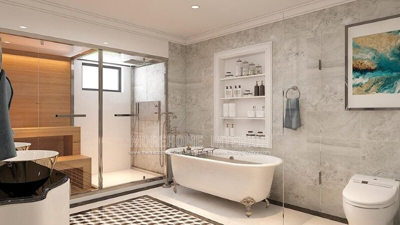 Thiết kế nội thất phòng tắm cao cấp có bồn đẹp, sang trọng.