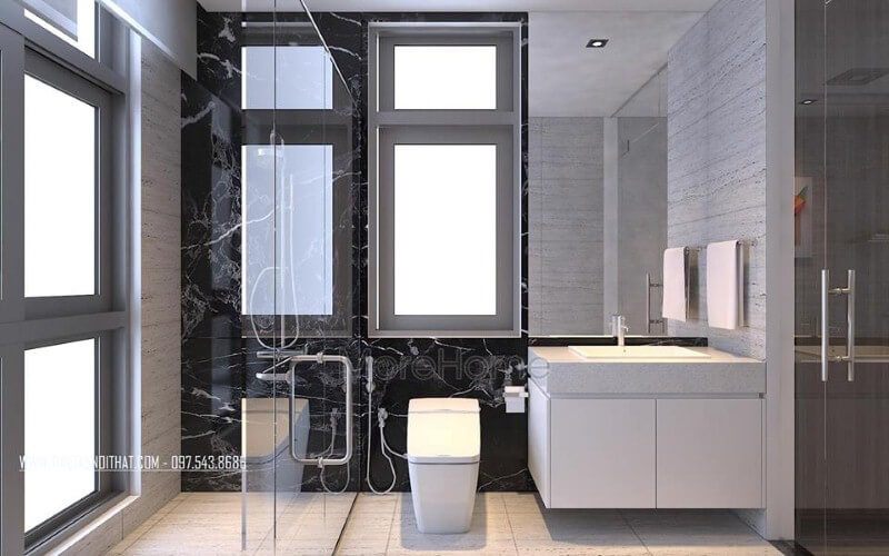 Gương trang trí hình chữ nhật tạo nét đẹp sang trọng cho phòng tắm biệt thự, nhà phố.