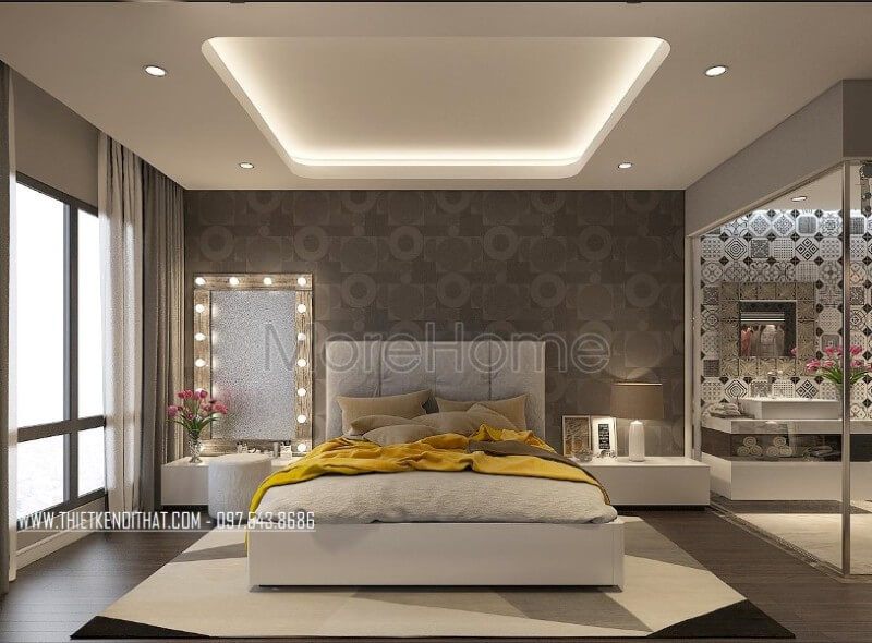 Nội thất phòng ngủ chung cư được sắp xấp, bố trí khéo léo vừa đảm bảo tính công năng lại không làm mất đi vẻ đẹp thẩm mỹ và còn góp phần lớn giúp tiết kiệm không gian.