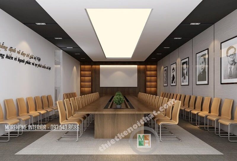 Mẫu thiết kế nội thất phòng họp văn phòng VCC hiện đại kết hợp tranh canvas treo tường độc đáo.