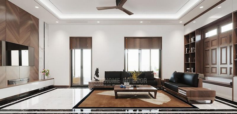 Thiết kế nội thất gỗ óc chó sang trọng với thiết kế kiến trúc Nhật Bản cho phòng khách hiện đại