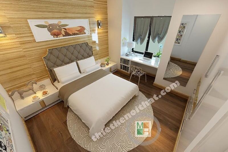 Mẫu giường ngủ đẹp bọc da đàu giường với thiết kế tân cổ điển sang trọng cho chung cư nhà phố