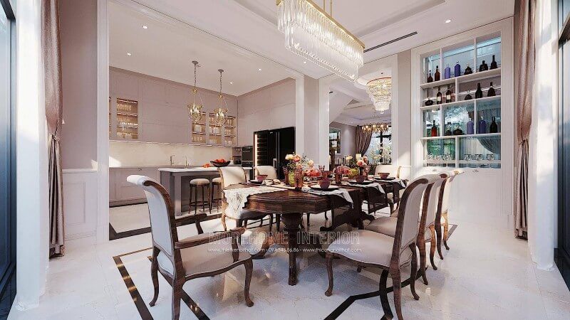 Bộ bàn ghế ăn biệt thự đẹp cao cấp phong cách tân cổ điển