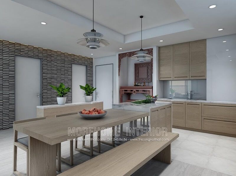 Bộ bàn ăn gỗ hiện đại với thiết kế nổi bật, tạo điểm nhấn nổi bật cho căn phòng