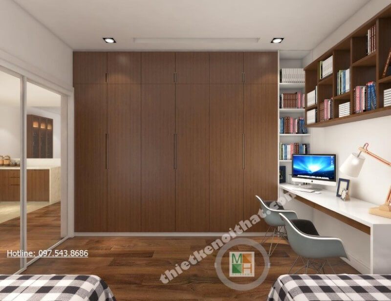 Tủ quần áo gỗ công nghiệp được thiết kế âm tường, tiết kiệm tối đa được khoảng diện tích cho không gian diện tích nhỏ như những căn hộ chung cư