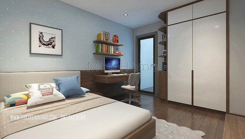 Mẫu tủ quần áo đẹp màu trắng có thêm kệ mở bên hông mang đến thiết kế mới lạ giúp gia chủ trưng bày những món đồ xinh xắn bên ngoài.