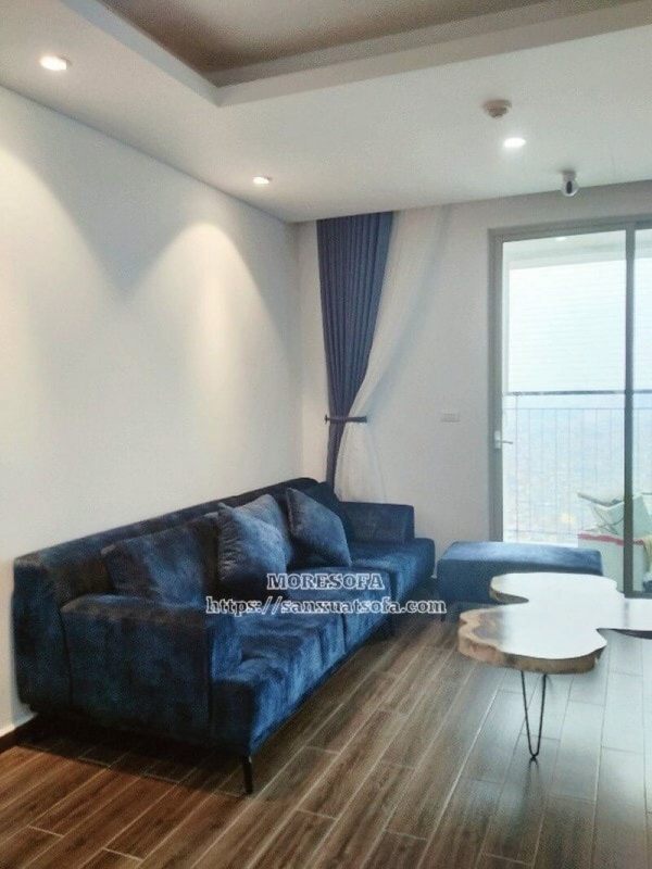 Sofa văng bọc nỉ nhập khẩu màu xanh thẫm đẹp