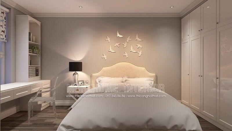Gợi ý cho bạn mẫu giường ngủ bọc nỉ đầu giường phong cách tân cổ điển cho phòng ngủ con gái, phòng ngủ con trai