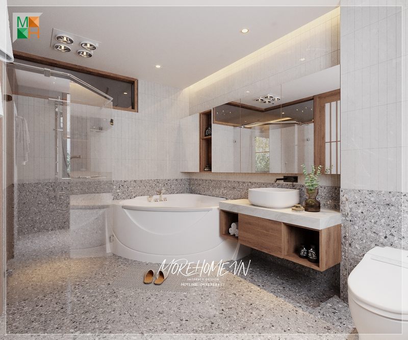 Kệ tủ lavabo treo tường gỗ công nghiệp mặt đá trắng hiện đại tiện lợi tận dụng là nơi cất trữ đồ dùng cần thiết không gian chỉnh chu gọn gàng.