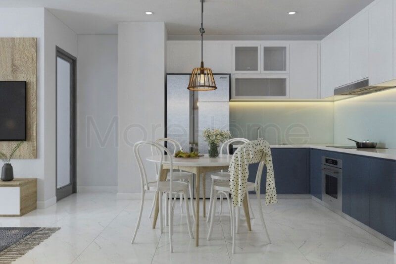 Sử dụng đá nhân tạo màu trắng để ốp bếp mang đến vẻ đẹp cao cấp và sang trọng hơn cho căn phòng