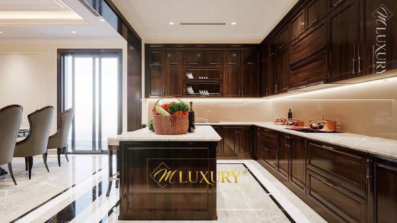 Mẫu đá nhân tạo ốp bếp màu trắng cao cấp cho không gian biệt thự