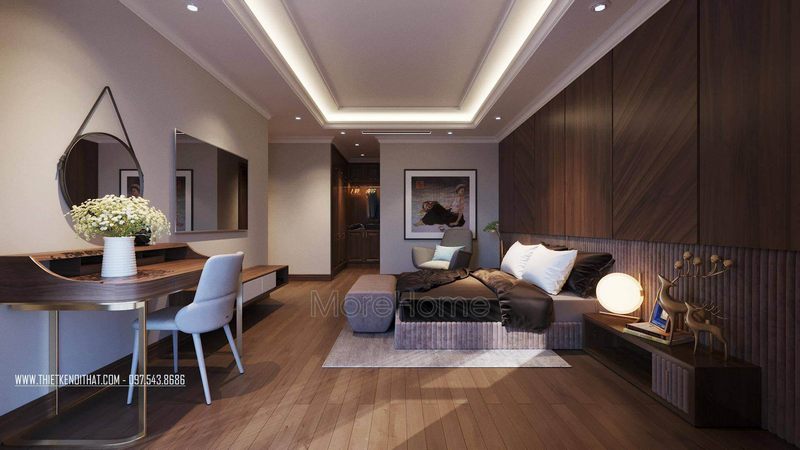 Nội thất phòng ngủ với gam màu tối mang đến không gian thư giãn nghỉ ngơi dễ chịu và thư giãn nhất cho gia chủ
