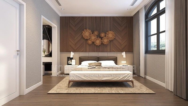 Thiết kế giường ngủ gỗ óc chó hiện đại kiểu dáng đơn giản cho phòng ngủ