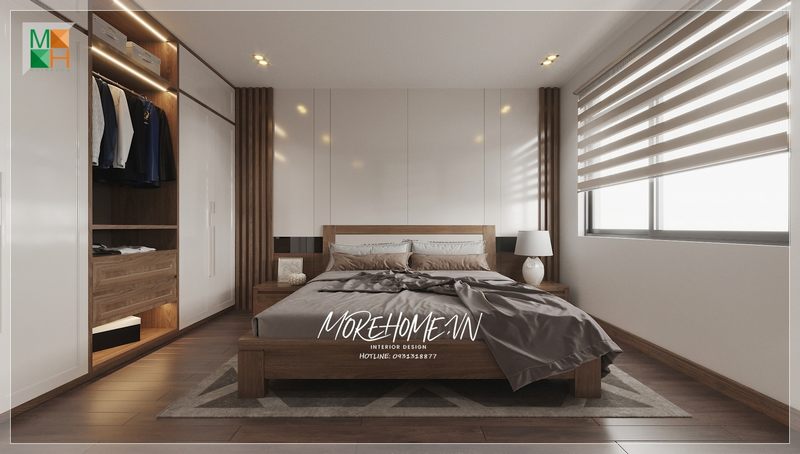 Chiếc giường ngủ đóng vai trò là trung tâm giúp không gian nghỉ ngơi trở nên thoái mái dễ chịu mỗi khi bước chân vào phòng.