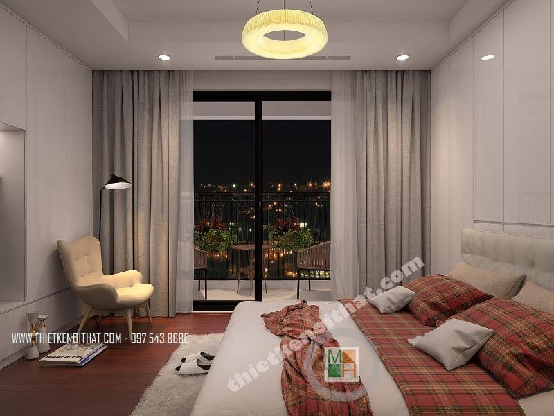 Mẫu thiết kế phòng ngủ đơn hiện đại với đồ nội thất tông màu trắng chủ đạo